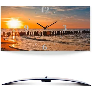 ARTland Wanduhr Schöner Sonnenuntergang am Strand Größe: 60x30 cm - orange