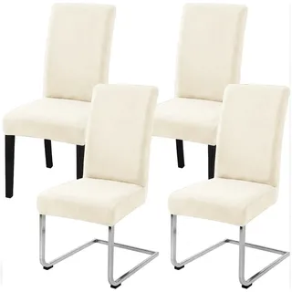 LANSHENG Samt Stuhlhussen 4er Set, Waschbar Stuhlbezug Schwingstühle, Beige | Stretch Stuhlhussen Schwingstühle für Esszimmer Küche Restaurant