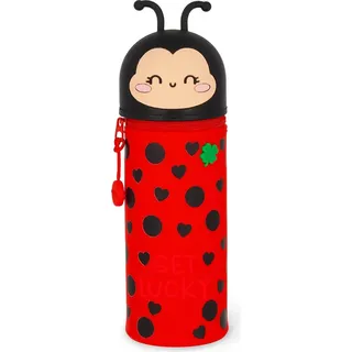 Legami Kawaii 2-in-1 Silicone Pencil Case Ladybug Get Lucky, Federmäppchen, Mäppchen, Stiftehalter, KA0024 - Rot