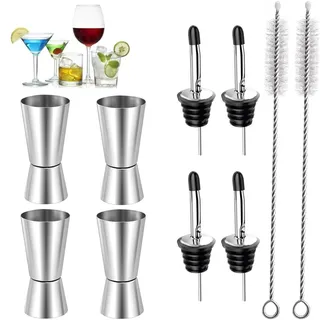4 Stück Cocktail Messbecher, 2cl & 4cl Dual Spirit Measure Cup Jigger | Doppelseitiges Barmaß mit 4 Flaschenausgießer Präzise Skala cl Messbecher Cocktail für Bars Zuhause Hochwertiges Gin Whiskey