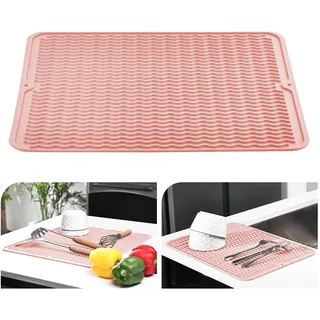 KitchenRaku Abtropfmatte 40x45cm , Geschirr aus Silikon hitzebeständiges rutschfestes Abtropfmatte Spüle,Spülmatte Abtropfunterlage,Tischset (Blassrosa)