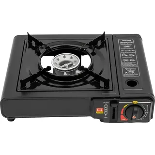 BBQ Gasgrill - Tragbarer Gasgrill - 2500 W Leistung - Fettauffangschale - Topfhalter - Tischgrill & Campingkocher - Schwarz - Schwarz