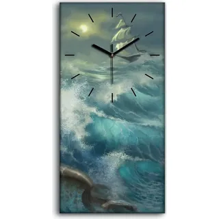 Leinwand Wanduhr Wandkunst Uhr 30x60 Gemälde Meerjungfrauen Meer Schiff Sturm - schwarze Hände