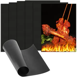 6 BBQ Grillmatte für Gasgrill, 40 x 30cm Grillmatten für Holzkohle Grill Matten Teflon Grillplatte Grillmatten für Gasgrill Zubehör, Antihaft Wiederverwendbar Backmatten für Holzkohle Backofen Matte