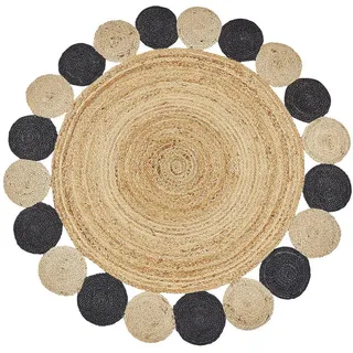 Beliani Kurzflor-Teppich Vostan 140/140 cm , Naturfarben , Naturmaterialen , Rund , 140x140 cm , Teppiche und Böden, Teppiche, Orientteppiche