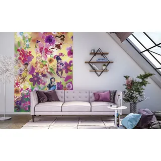Komar Disney Vlies Fototapete FAIRIES FLOWERS | 200 x 250 cm | Tapete, Wand Dekoration, Feen, Tinker Bell, Kinderzimmer, Kindertapete | 021-DVD2