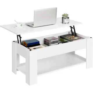 Yaheetech Couchtisch mit Höhenverstellbarer Platte Kaffeetisch ausziehbarer Wohnzimmertisch Sofatisch für Wohnzimmer, Büro, weiß