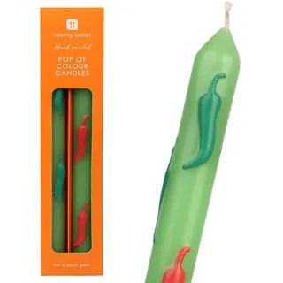 Talking Tables 2 x handbemalte 3D-Chili-Dinner-Kerzen, 25 cm, Weihnachts- oder Geburtstagsgeschenk, geruchlos, 6 Stunden Brenndauer, umweltfreundlich, Sommer-Tischdekoration, rot und grün, Neuheit