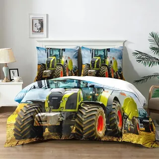 Bettwäsche-Set Traktor 220x240cm Mikrofaser Kinder 1 Bettbezug + 2 Kissenbezüge 65x65cm