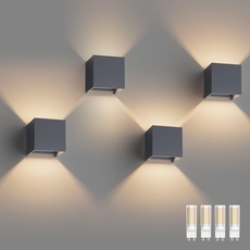 Klighten 4 Pack LED Wandleuchte mit Austauschbarer G9 LED Lampe Warmweiß 3000K, Aluminium LED Wandlampe Innen/Aussen Einstellbar Abstrahlwinkel aussenbeleuchtung für für Wohnzimmer Garten, Anthrazit
