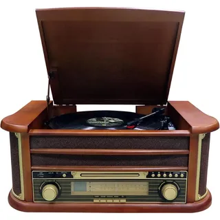 Cyberlux Nostalgie Holz Musikanlage | Retro Stereoanlage | Plattenspieler | Kompaktanlage | - Braun
