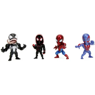 Smoby Jada Toys 4er-Set Figuren (Spiderman, Venom, Miles Morales, Spiderman 2099) - 4 Sammelfiguren aus Metall, je 6 cm, für Fans & Sammler ab 8 Jahre, Welle 1