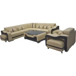 Leder Sofa Couch Polster Eck Garnitur rtv tisch sitz ecke sessel wohnlandschaft - Beige