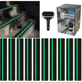 cocofy Anti Rutsch Streifen Treppen außen und innen 10x Streifen (61x10 cm) leuchtend fluoreszierend schwarz Starker Halt Oberfläche Rutsch-Schutz für Treppenstufen Antirutsch Stufenmatten außen