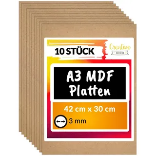 Creative Deco 10 x A3 MDF Platten | 420 x 300 x 3 mm | Holz Kunsttafeln