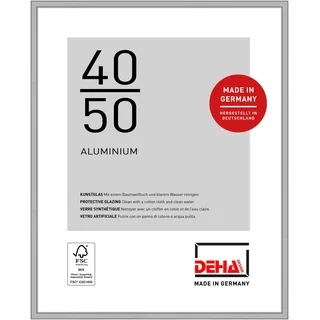 DEHA Design Bilderrahmen, 40 x 50 cm, Aluminium, Silber matt, Posterrahmen zum Aufhängen im Hoch- & Querformat, bruchsicheres Kunstglas, Boston