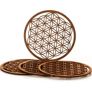 MC-Trend Blume des Lebens Wanddeko aus Holz – 4er Set 10cm Durchmesser | Spirituelle Deko als Wandbild & Fensterdeko | Perfekt für Meditation & harmonische Räume | Untersetzer(Ø 10 cm)