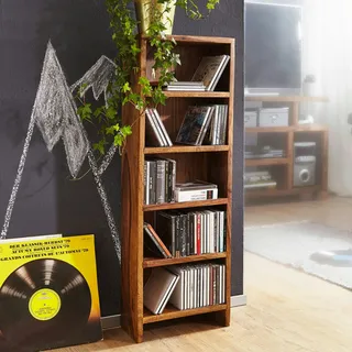 FineBuy Regal Massivholz Standregal 90 cm CD-Aufbewahrung 5 Fächer Bücherregal Natur Landhaus-Stil