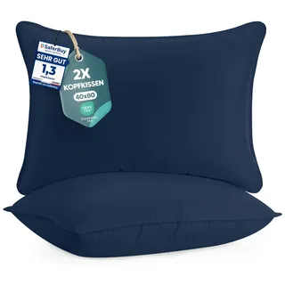 Utopia Bedding KopfKissen (2er Set), 40 x 80 cm Schlafkissen, Atmungsaktiv et Weich Kissen (Marineblau)