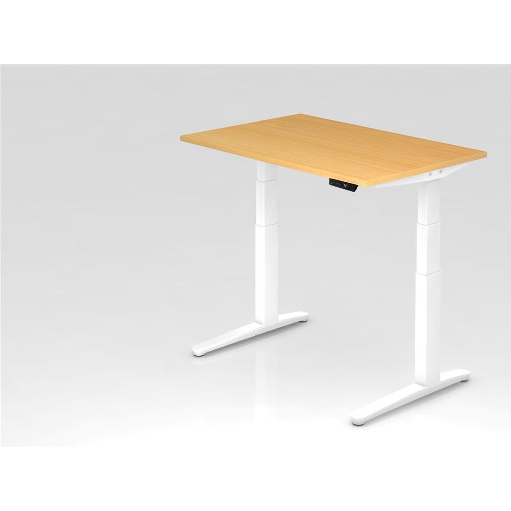 Bild von XBHM12 elektrisch höhenverstellbarer Schreibtisch buche rechteckig, C-Fuß-Gestell weiß 120,0 x 80,0 cm