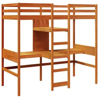vidaXL Hochbett mit Schreibtisch & Ablagen Braun 90x200 cm Kiefernholz - Braun