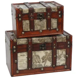 Deko Vintage Koffer 2-er Satz hochwertige Holztruhen Kisten Retro l 29/22 cm