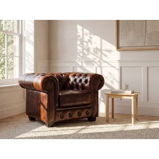 Chesterfield Ledersessel - Büffelleder - Braun - BRENTON
