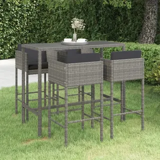 The Living Store 5-tlg. Gartenbar-Set mit Kissen Poly Rattan Grau - Grau