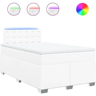 vidaXL Boxspringbett mit Matratze Weiß 120x200 cm Kunstleder - Weiß