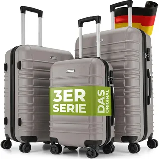 Juskys Kofferset Rom 3-teilig Hartschale Champagner, 360° Rollen | Handgepäck & Reisekoffer in M, L, XL mit 55, 84 und 120 l, Zahlenschloss, Teleskopgriff, Trolley aus ABS