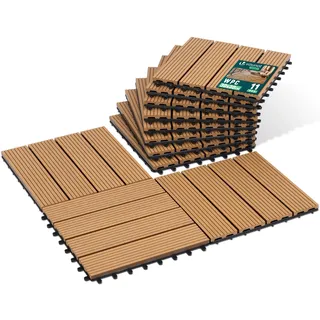 VOUNOT® 11 Stück WPC Terrassenfliesen 30x30 cm, Klickfliesen Outdoor Fliesen Balkonfliesen wetterfest mit Drainagefunktion, Bodenbelag rutschfest & zuschneidbar für Balkon & Terrasse, Holzoptik