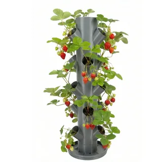 Ayvia Pflanzturm 15 Pflanzen – Erdbeerturm & Kräuterturm für Balkon, Terrasse & Garten | Vertikales Pflanzsystem für Erdbeeren, Kräuter & Salat | Urban Gardening, Robustes Hochbeet Grau