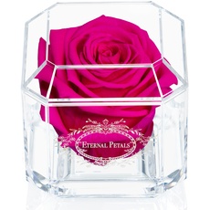 Eternal Petals A Rose That Lasts A Year - The Perfect Unique Gift for Women and Men, A Birthday Gift - White Gold Solo (Hot Pink)