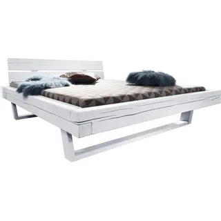 MASSIVMOEBEL24.DE Balkenbett Fichte 180x200x87 weiß lackiert VANCOUVER #711 - Weiß