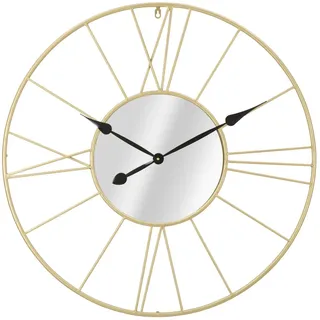 Wanduhr 80 cm rund aus goldfarbenem Metall mit Spiegel Stick - Gold