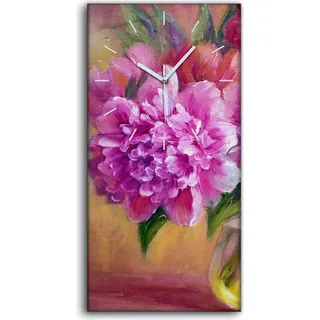 Küche Wohnzimmer Wand Leinwand Uhr 30x60 Gemälde Blumen Pflanzen Kunst - weiße Hände - Rosa