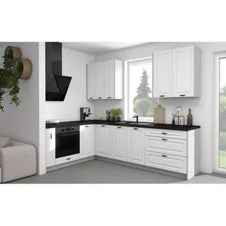 Feldmann-Wohnen Winkelküche Elbing weiß matt / grau matt 9-teilig mit Teilauszug (Blum Metabox) , Weiß, Grau , Metall , L-Form,Rechteckig , 284x228x183 cm , Küchen, Küchenzeilen & Küchenblöcke, Eckküchen, Eckküchen ohne Geräte