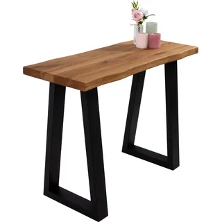 Konsolentisch  Baumkante Industrial-Design Wildeiche massiv 100x40 cm schwarz GERDA - Beige