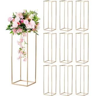 Sziqiqi 10 Stück Goldvasen für Hochzeit Herzstück Tische, Metall Blumenboden Vase Säule Blumenständer Hohe Geometrische Blumenvase, Rechteckige Blumen Display Rack für Zuhause Party Hochzeit, 80cm