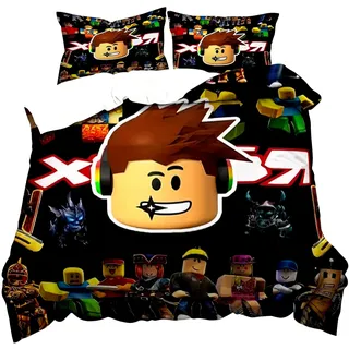 Roblx Bettwäsche 135x200cm, Anime Bettbezug-Set mit 50x75cm Kissenbezug, Microfaser, angenehm und weich, für Fans