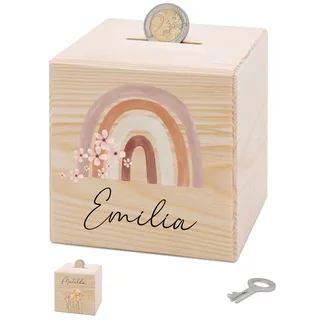 Bärenfreunde Personalisierte Kinderspardose, Spardose Junge, Mädchen | Holzspardose Kinder personalisiert, Taufgeschenke für Kind, Baby Geschenk Geburt, Holz Sparschwein mit Schlüssel