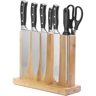Duscdesp Messerblock Magnetisch Holz Bambus, Doppelseitiger Magnet Messerhalter Messerblock Ohne Messer, Extrastarker Magnetischer Messer Block Messerständer für Küche Messer Aufbewahrung
