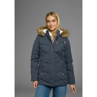 Steppjacke POLARINO, Damen, Gr. 46, blau (marine), Obermaterial: 100% Polyester. Besatz: 100% Polyester. Futter: 100% Polyester. Wattierung: 100% Polyester, Strickbündchen, Jacken Steppjacke, mit abnehmbarer Kapuze, mit Fellimitat, viele Taschen