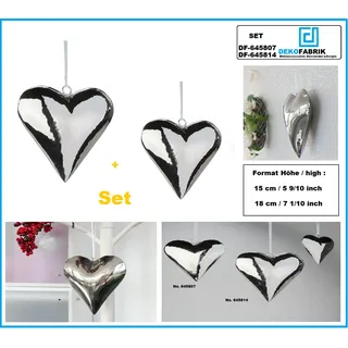 2x-Formano-Deko-Herzen-zum-Hängen-Silber-Optik-Edelstahl Maße M-15cm L-18cm