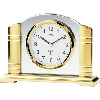 AMS F5143 Funk-Tischuhr mit goldenen Metallgehäuse und Mineralglas - Weiß