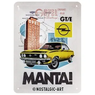 Nostalgic-Art Retro Blechschild, 15 x 20 cm, Opel – Manta GT/E Collage – Geschenk-Idee für Opel-Zubehör Fans, Original Lizenzprodukt (OLP), aus Metall, Vintage Design, Blechschilder Sprüche