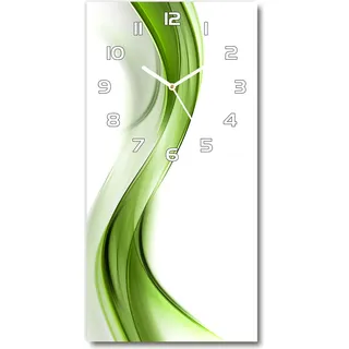 Wanduhr aus Glas – 30x60 cm - Glasbild - Glasuhr - Gehärtetes Glas -Abstrakte Welle - Grün