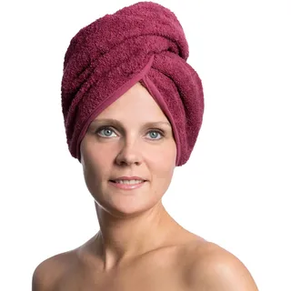 ZOLLNER Haarturban in brombeer - weiches Haarhandtuch mit Knopfverschluss - schnelltrocknend - waschbar bis 60°C - Baumwolle