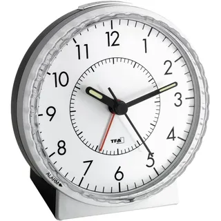 TFA Dostmann Wecker analog, 60.1010, leises Uhrwerk, extra lauter Weckalarm mit Glockenton, Hintergrundbeleuchtung, Silber/schwarz, (L) 107 x (B) 78 x (H) 110 mm