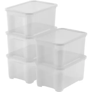 Keter 5er-Set Aufbewahrungsboxen aus Kunststoff mit Deckel T Box XS, transparent, ideal für Kleidung, Schuhe und als Aufbewahrungsbox, geeignet für Schränke und Garagen, 14 l, 38 x 26 x 19 cm